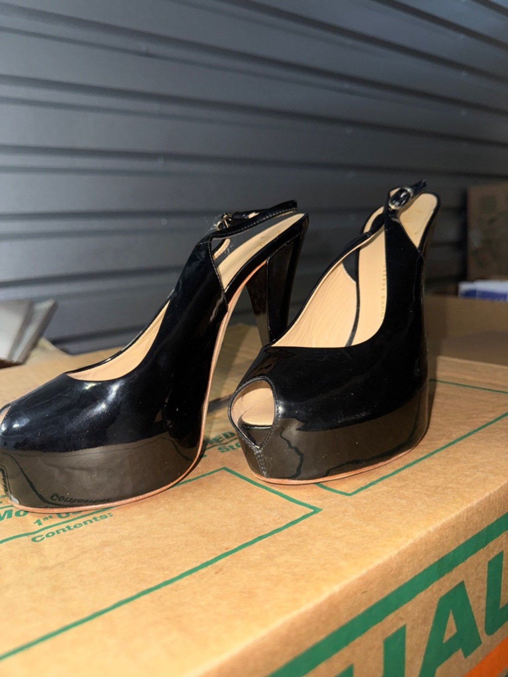 Giuseppe Zanotti Black Patent Peep-Toe Platform Slingbacks